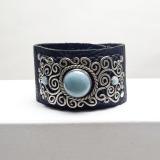 Cuff with Larimar and Silver Squiggle Design