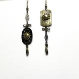Earrings Watch Face Asymmetrical Black and Gold